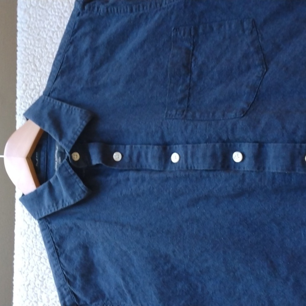 Banana Republic Navy Blue Linen/Cotton Slim Fit Summer Shirt (Large)